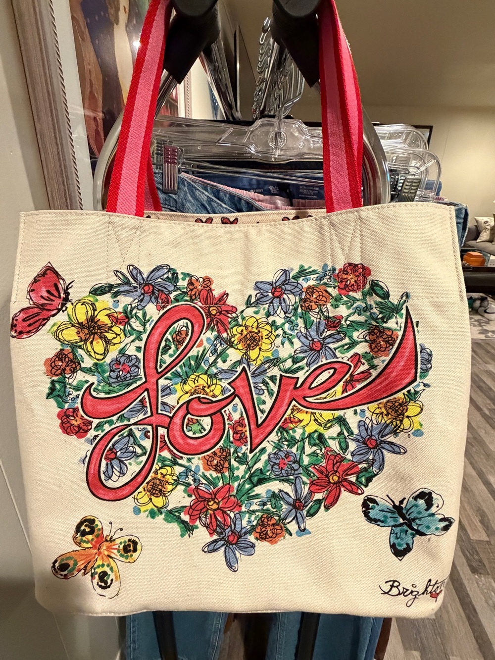 Brighton Canvas Floral Heart Tote with 'LOVE' Graphic - Picture 6 of 6